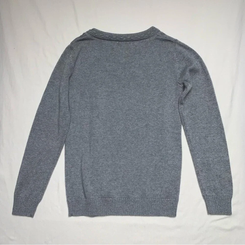 Cozy Gray Sweater Womens Small Knit Long Sleeve V Neck Casual Fall Winter Preppy